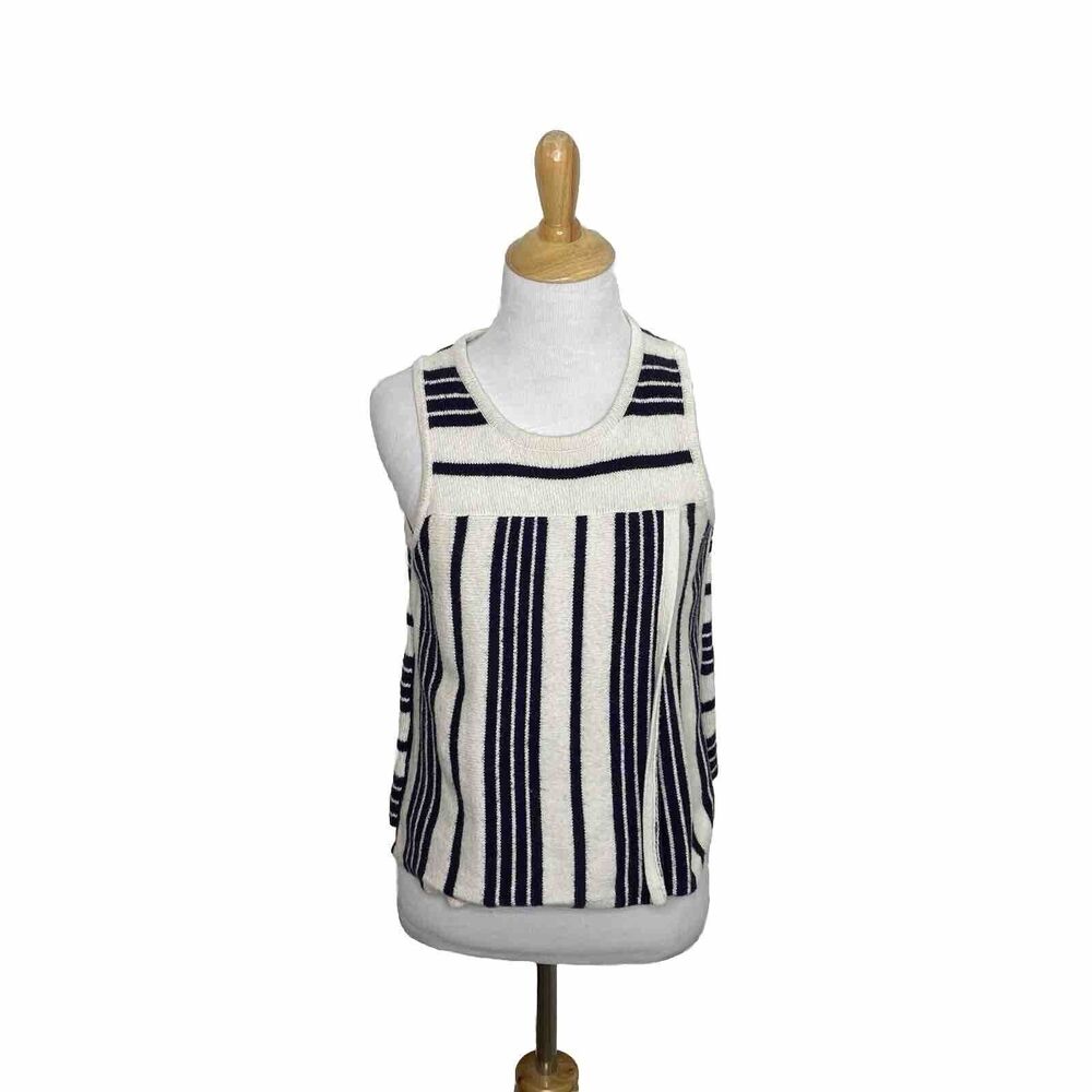 Madewell Stripe Play Sweater Tank Knit Top Black Cream Cotton Viscose Size XS